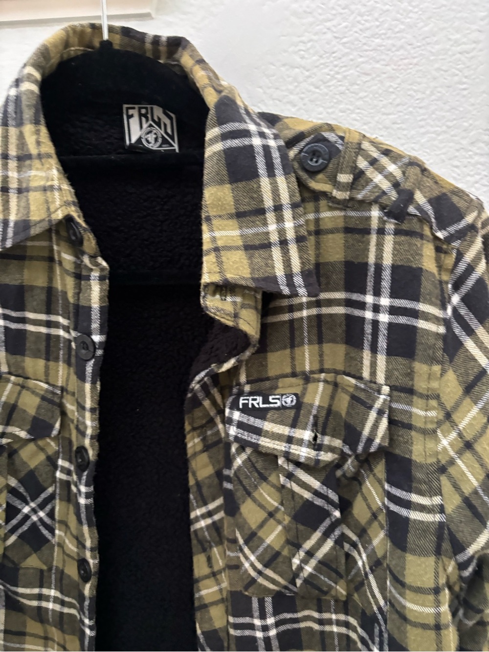 Olive Plaid Lightweight Shirt Jacket with Sherpa Lining